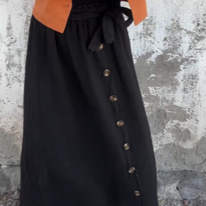 šSolid Color Skirt | Button Detail & Tie Belt - Timeless Wardrobe