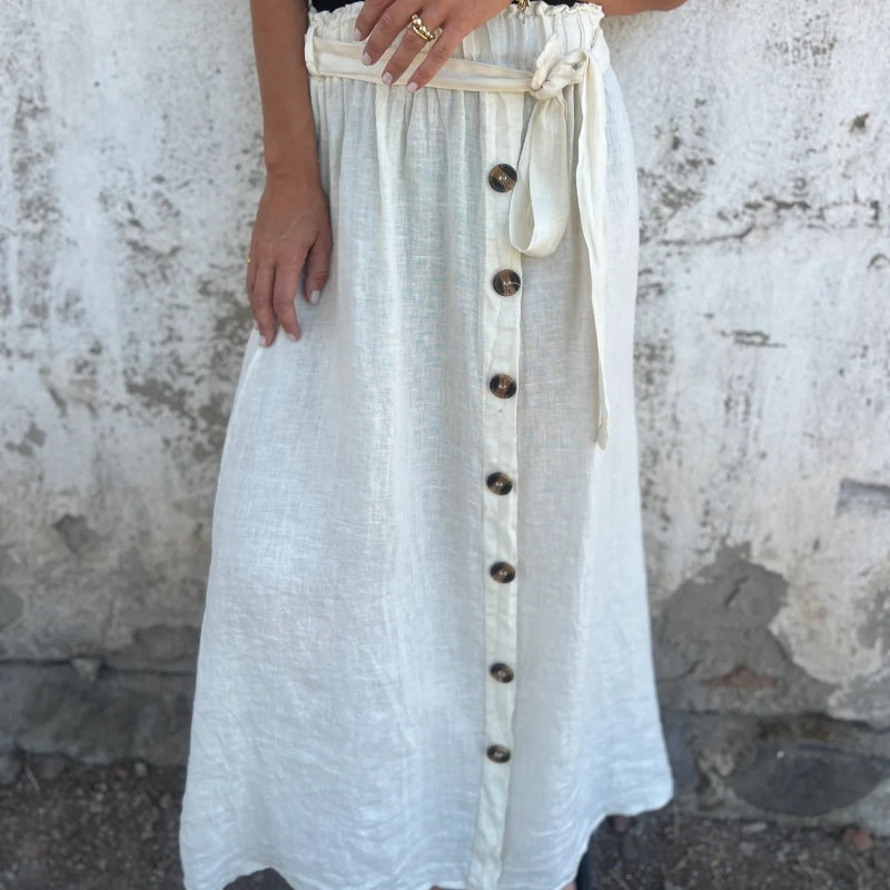 šSolid Color Skirt | Button Detail & Tie Belt - Timeless Wardrobe