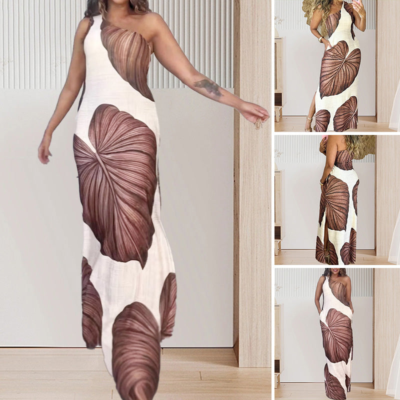 ⏳Time-limited Special⏰Palm Print One-Shoulder Slim Maxi Dress