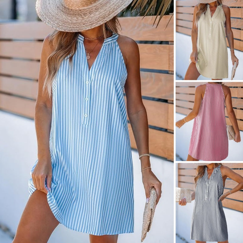 Women’s Striped V-Neck Sleeveless Short Dress