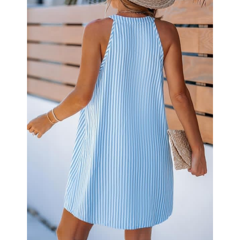 Women’s Striped V-Neck Sleeveless Short Dress