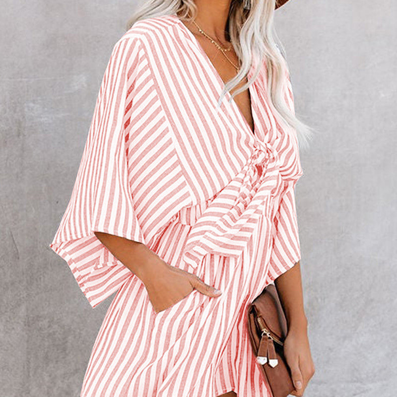 Women's Striped V-Neck Jumpsuit Shorts