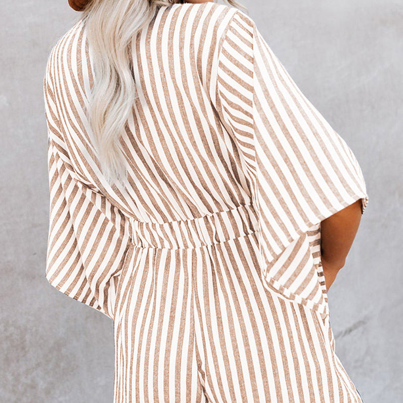 Women's Striped V-Neck Jumpsuit Shorts