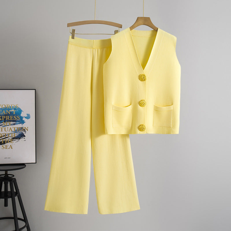 Women's Elegant V-Neck Top and Comfortable Pants Set