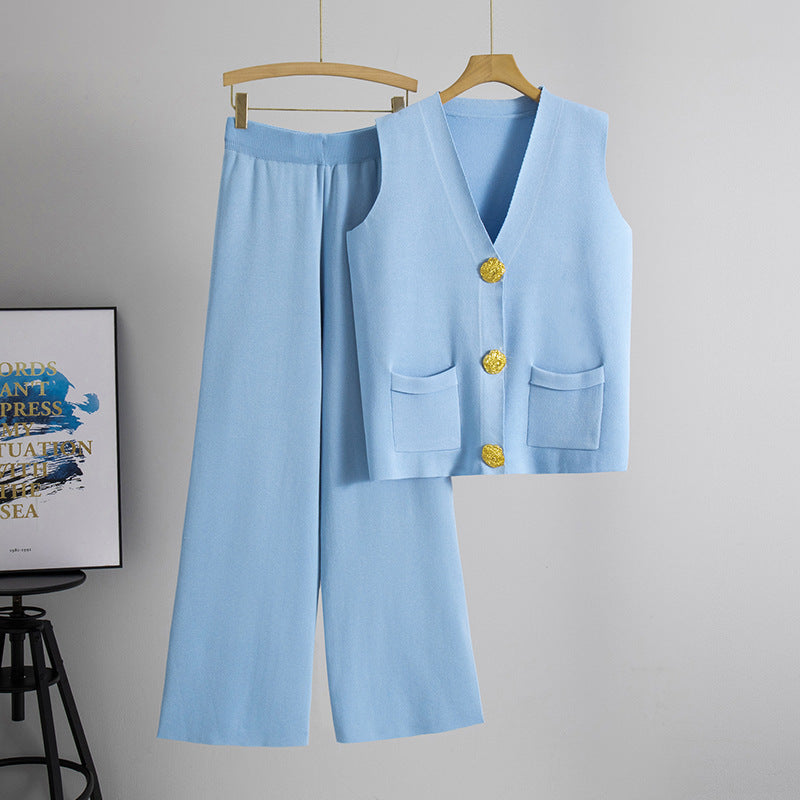Women's Elegant V-Neck Top and Comfortable Pants Set