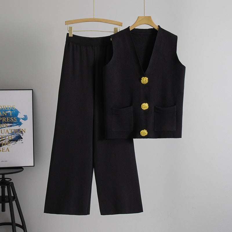 Women's Elegant V-Neck Top and Comfortable Pants Set