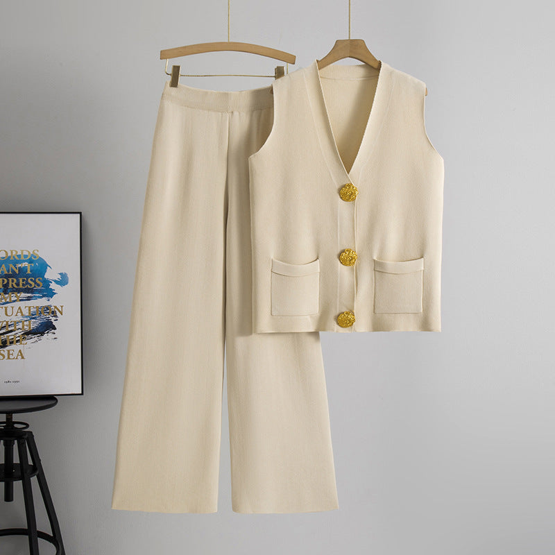 Women's Elegant V-Neck Top and Comfortable Pants Set
