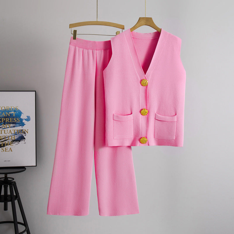 Women's Elegant V-Neck Top and Comfortable Pants Set