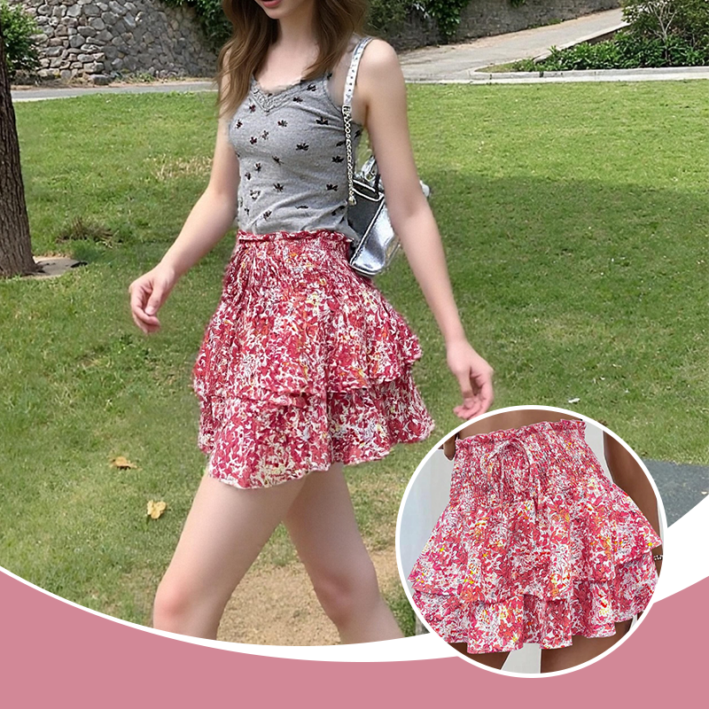 Lightweight Slimming Floral Ruffle Tiered Skirt