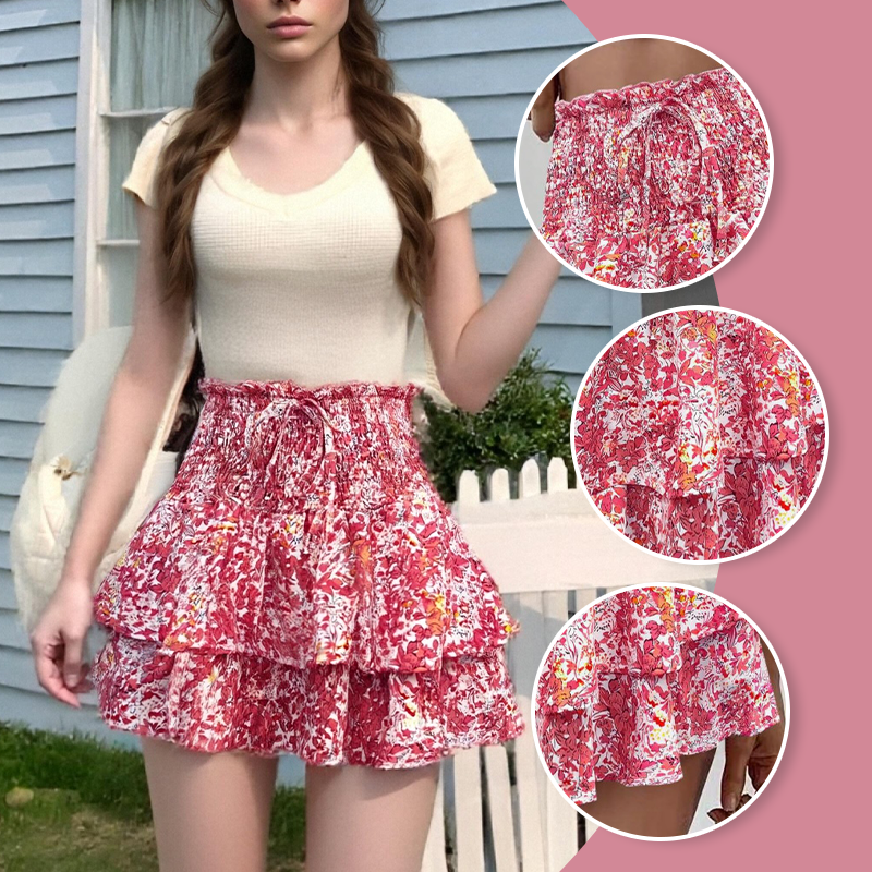 Lightweight Slimming Floral Ruffle Tiered Skirt