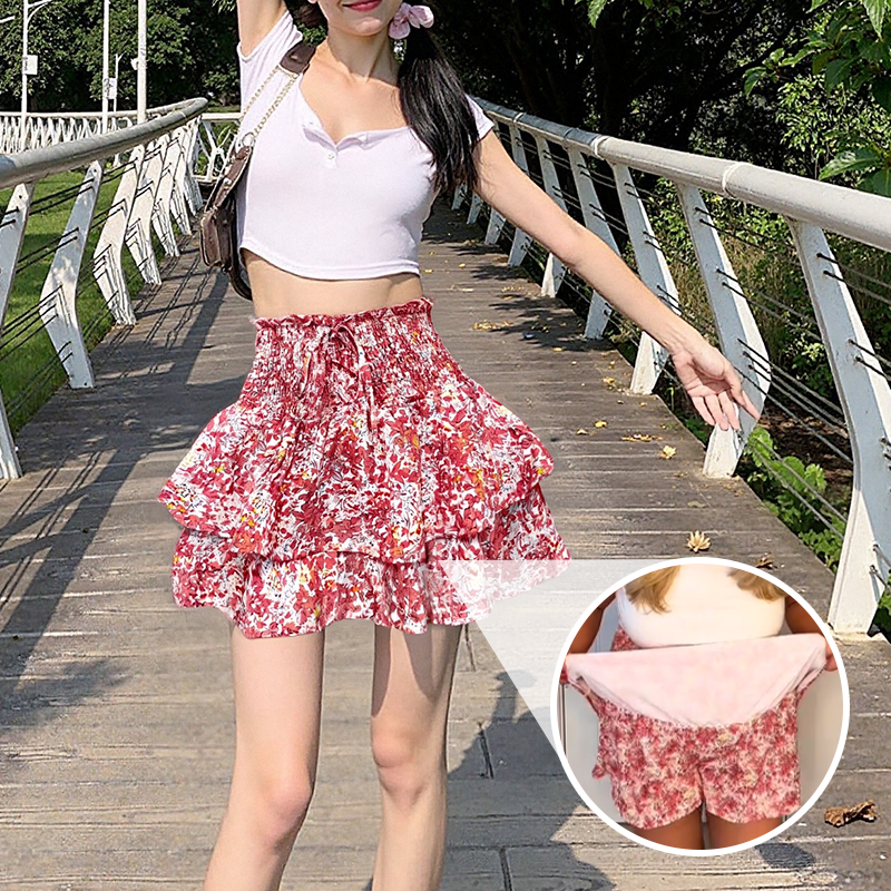 Lightweight Slimming Floral Ruffle Tiered Skirt