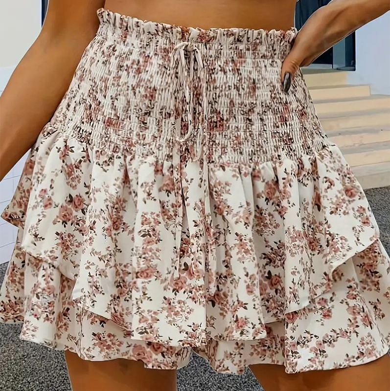 Lightweight Slimming Floral Ruffle Tiered Skirt