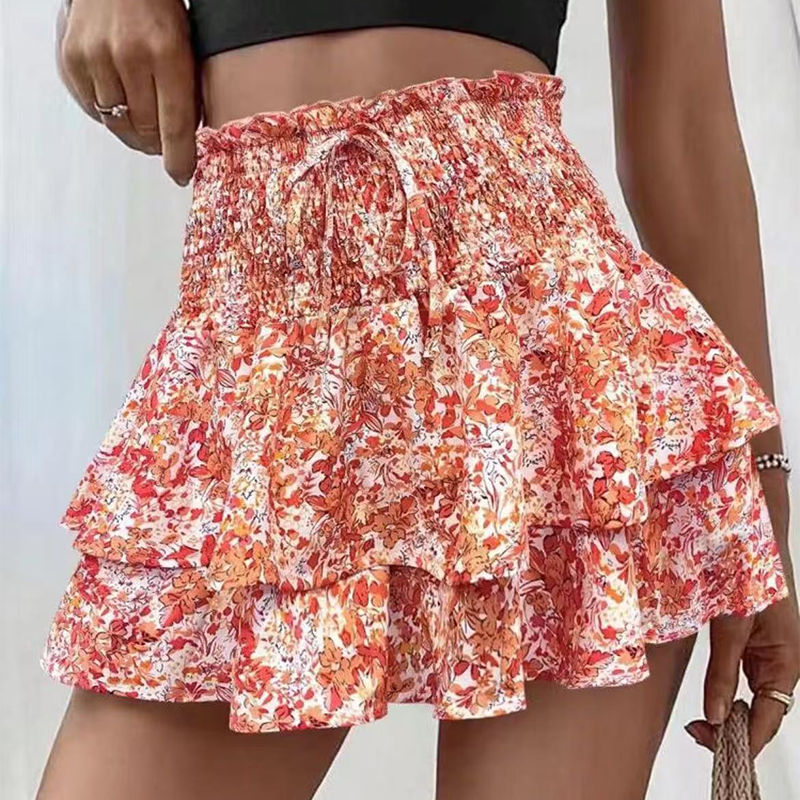 Lightweight Slimming Floral Ruffle Tiered Skirt