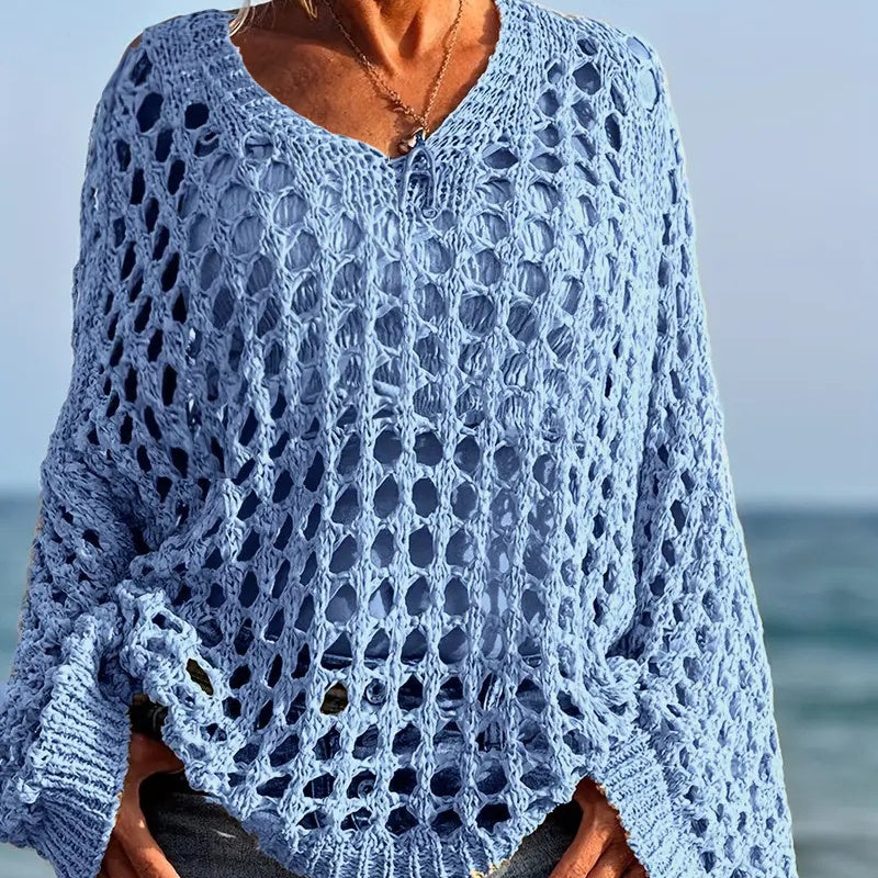🎉Limited Sale🎉Women’s Casual Solid Color Crochet Knit Top