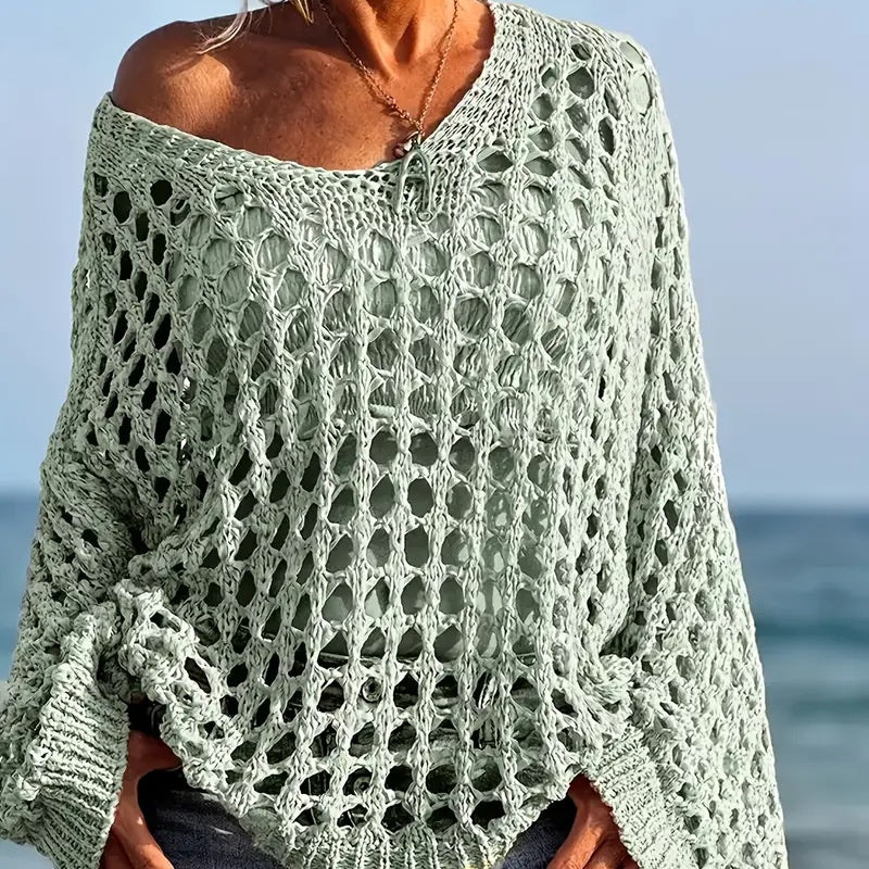 🎉Limited Sale🎉Women’s Casual Solid Color Crochet Knit Top