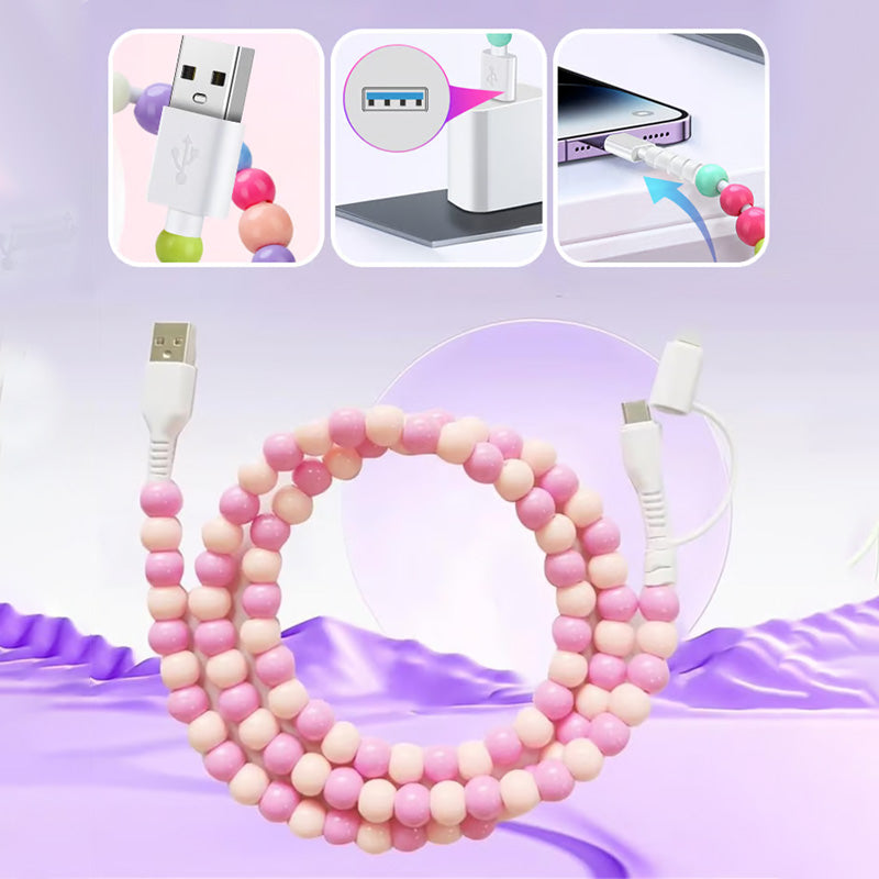 🔥HOT SALE🔥2-In-1 USB To Type-C & Lightning Beaded Charger Cord