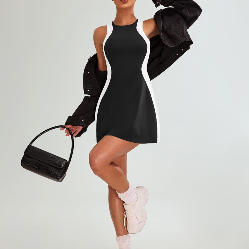 Color-Blocking Slim Mini Dress & Shorts Set