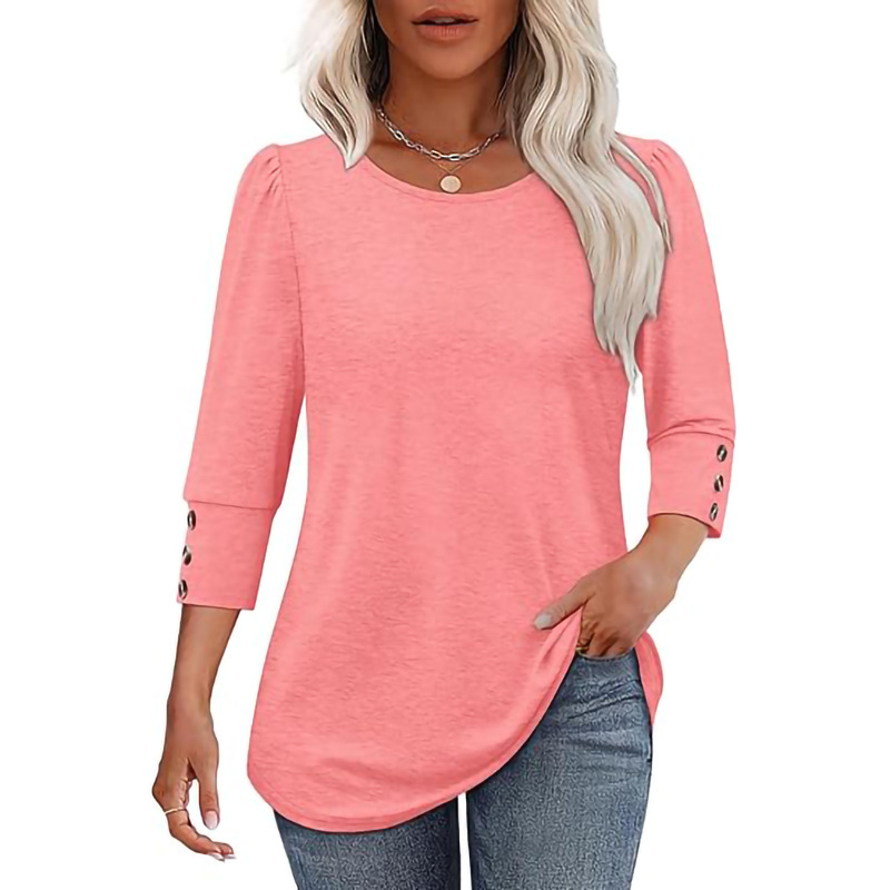 Women’s Casual Wide Crewneck Buttoned-Sleeve Top