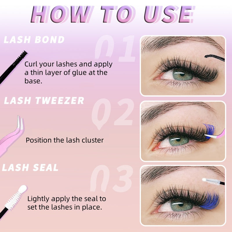 240 PCS Colored Lash Cluster with Glue & Tweezers