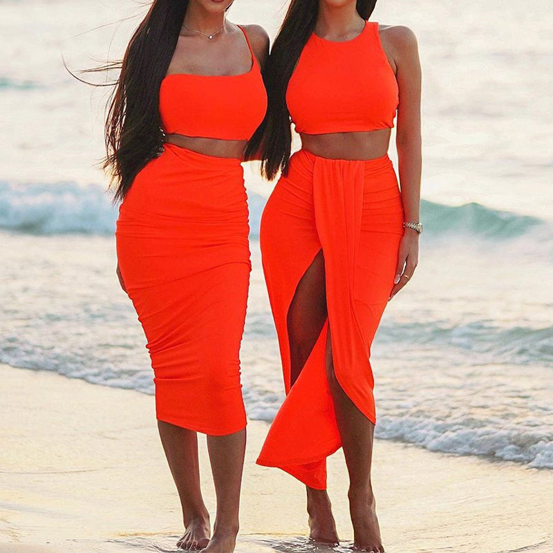 🌸New Arrival 50%OFF💖 Slim Sleeveless Top & Irregular Midi Skirt Set