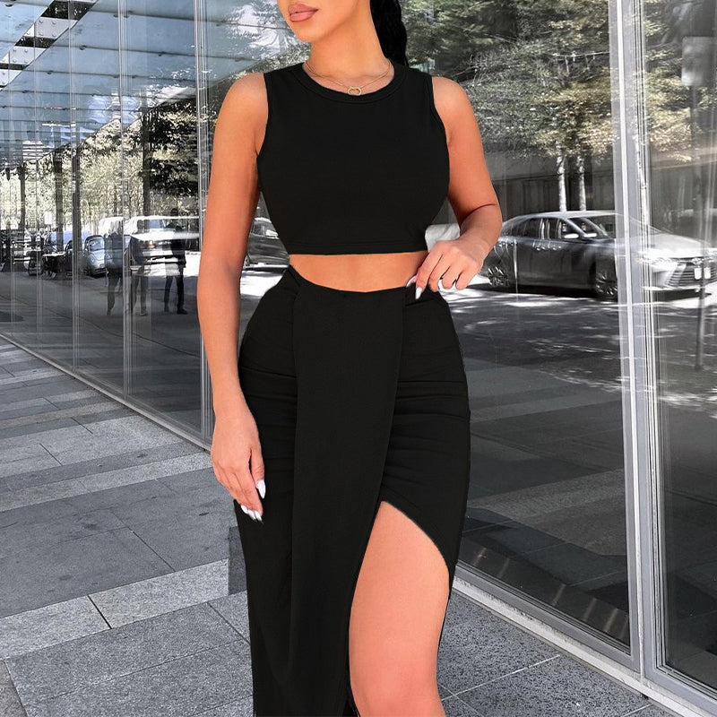 🌸New Arrival 50%OFF💖 Slim Sleeveless Top & Irregular Midi Skirt Set