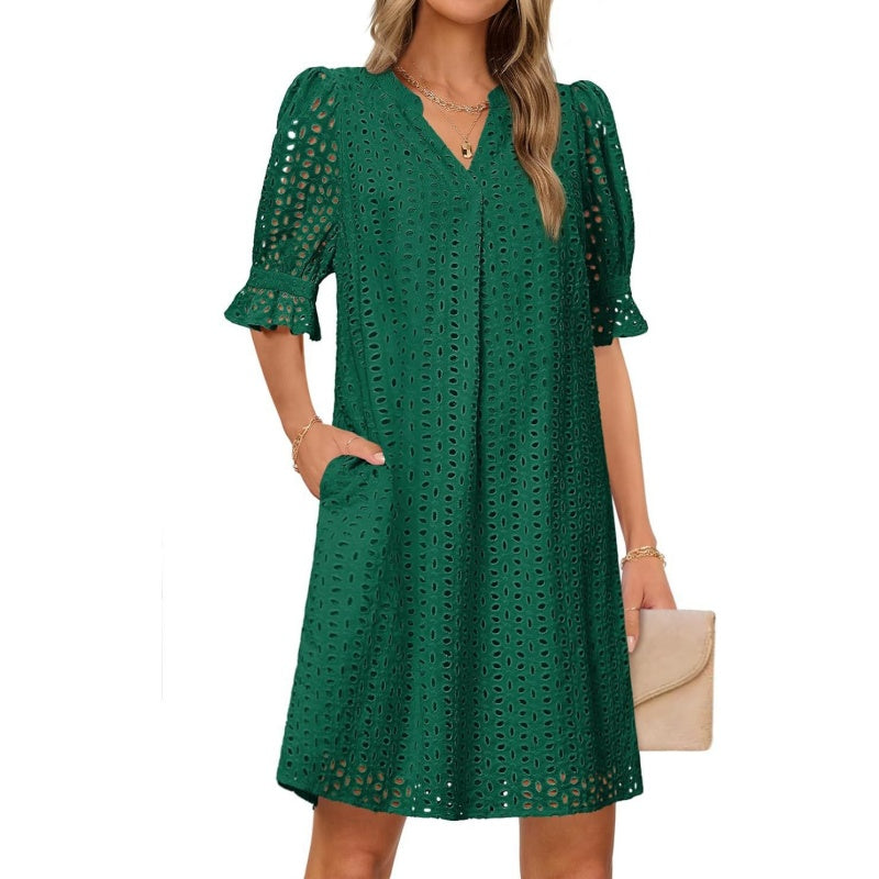 Women's V-Neck Hollow Out Short Sleeve Dress