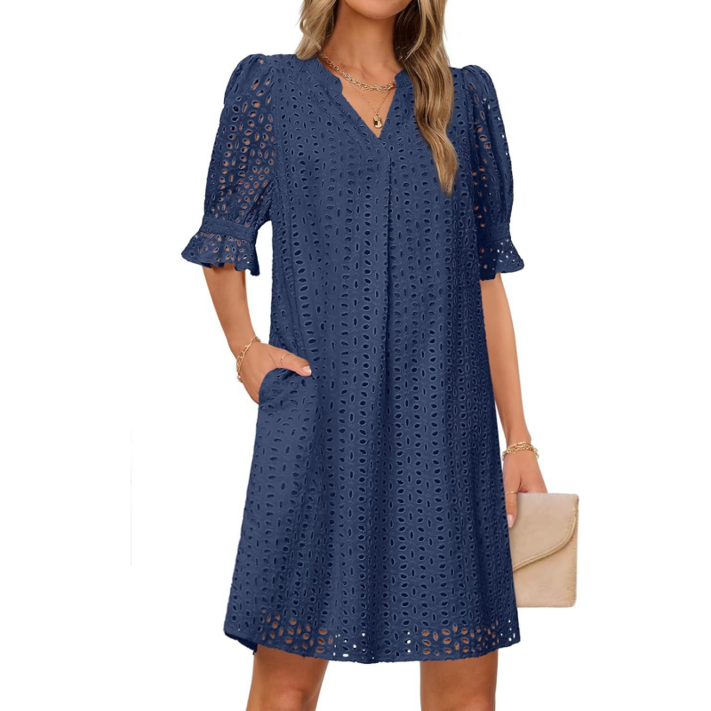 Women's V-Neck Hollow Out Short Sleeve Dress