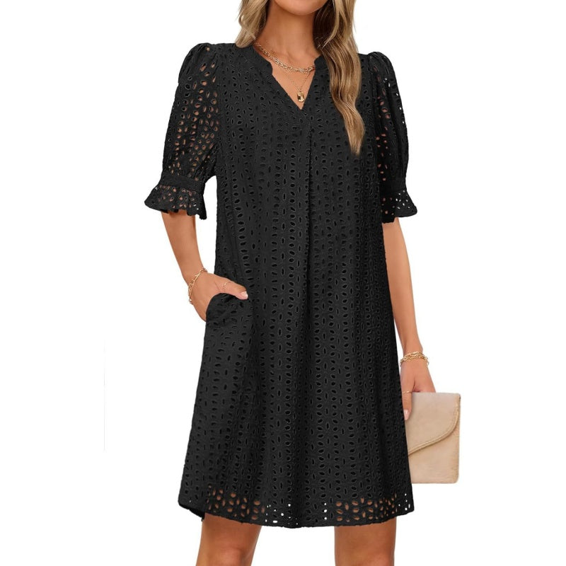 Women's V-Neck Hollow Out Short Sleeve Dress