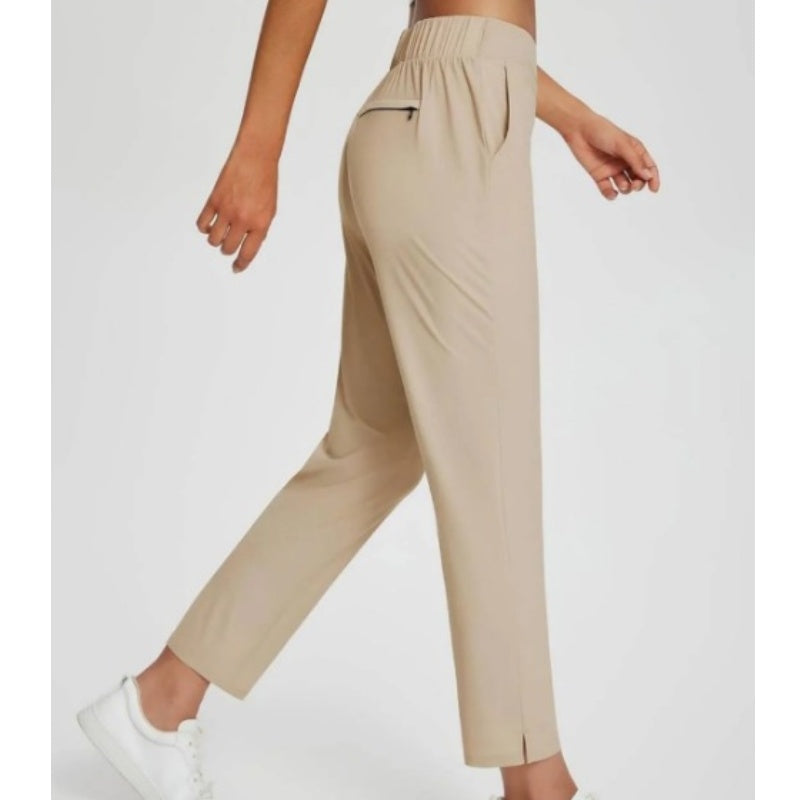 šWomen's Elastic High-Waist Pants - Secure Pockets, Slim Fit, UK Sizes