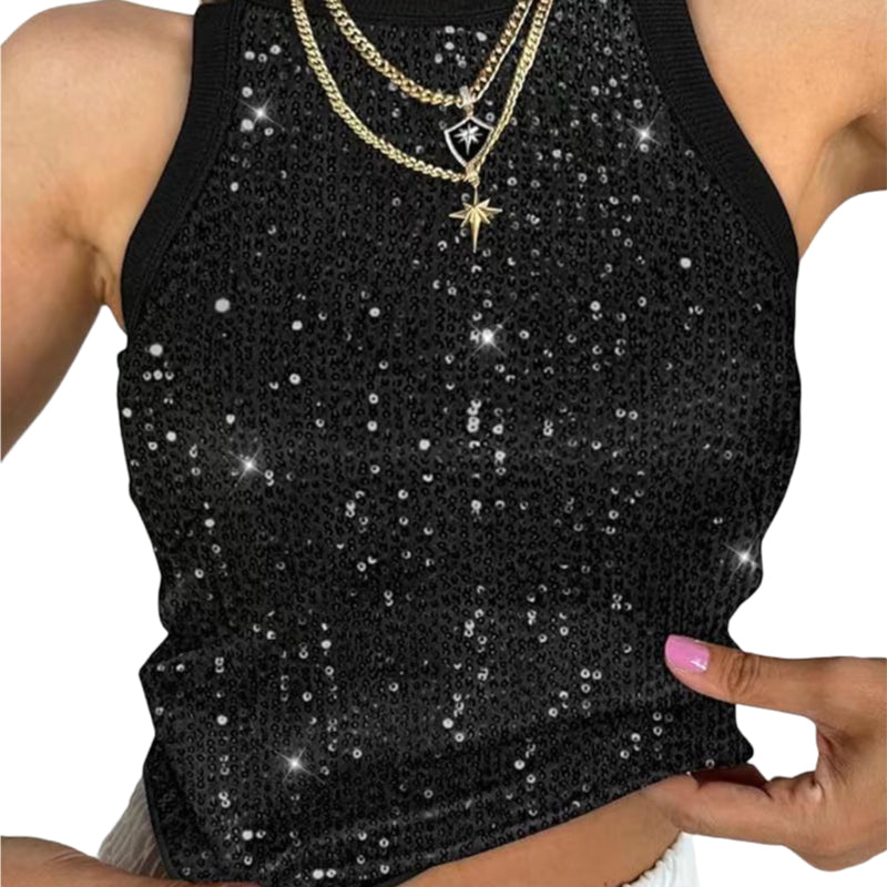 Sequin Round Neck Slim Fit Tank