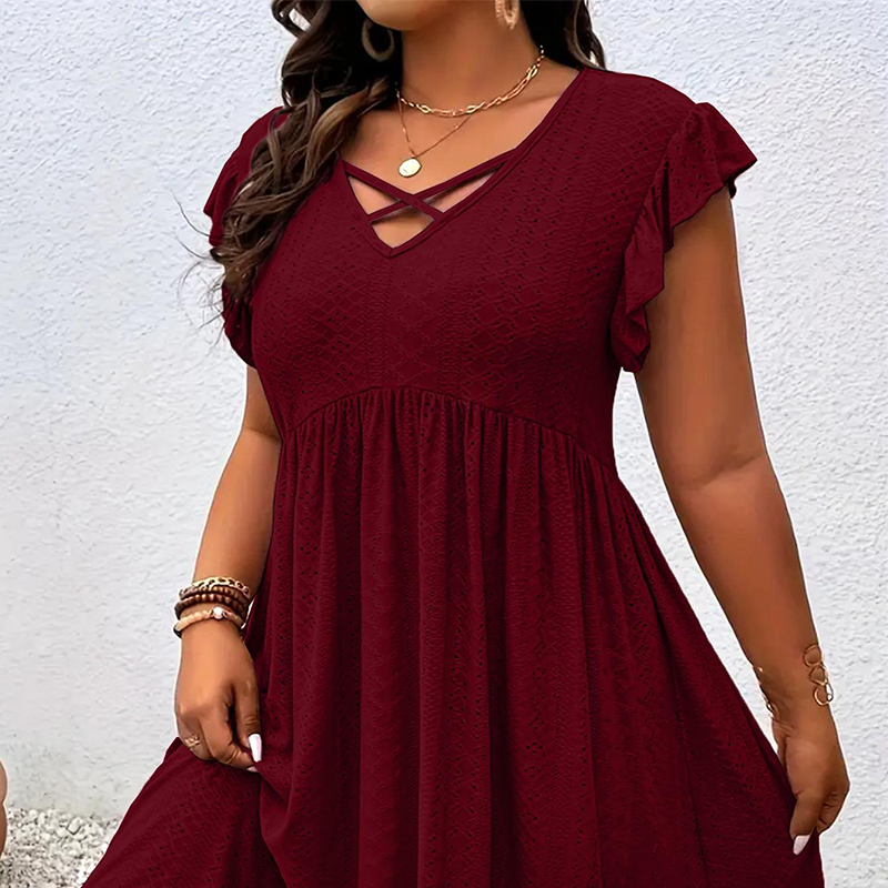 Women's V-Neck Ruffle Trim Dress