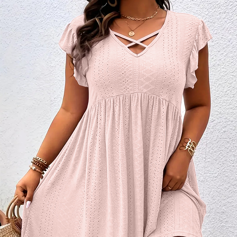Women's V-Neck Ruffle Trim Dress