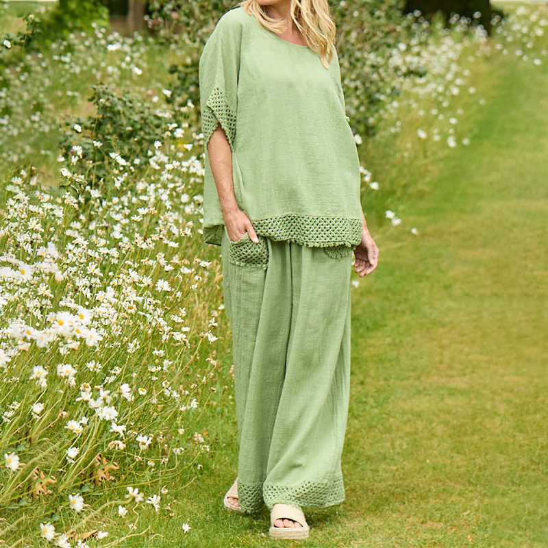 Women's Casual Top & Wide-Leg Pants Set