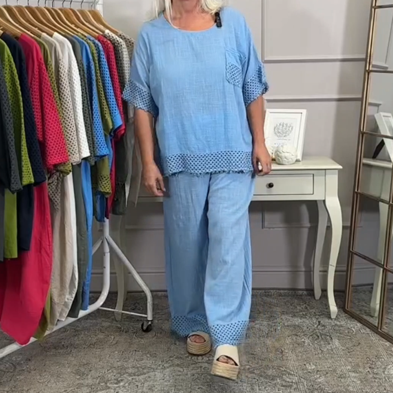 Women's Casual Top & Wide-Leg Pants Set