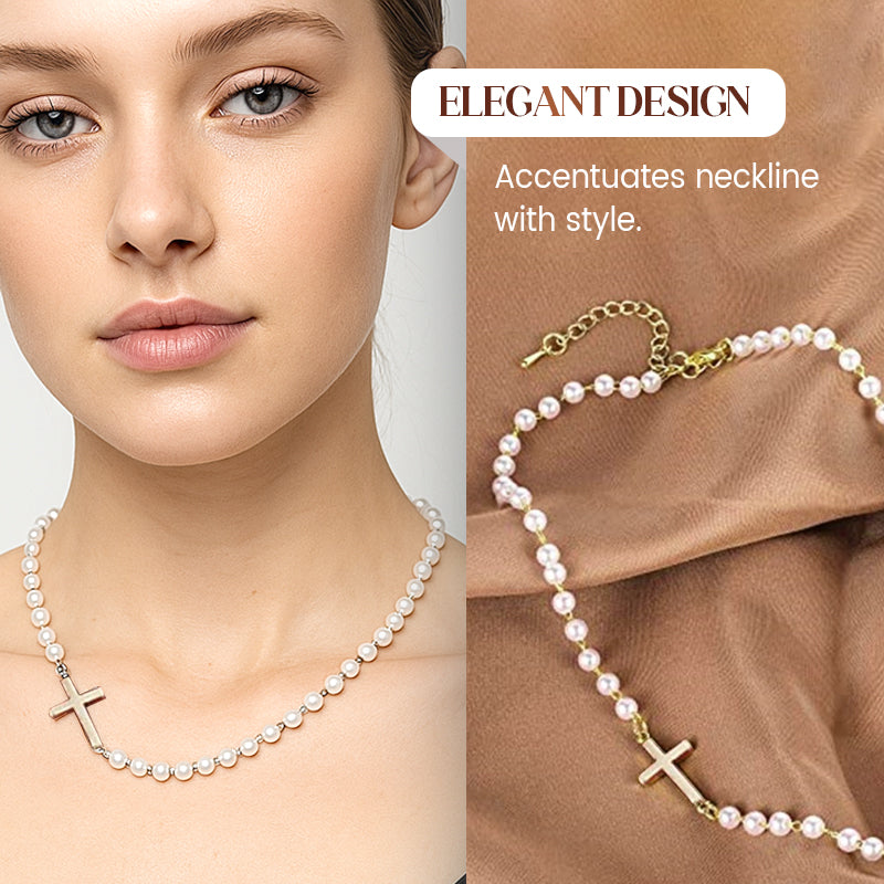 💜 LAST DAY PROMOTION - 50%OFF 💜Women’s Elegant Cross Synthetic Pearl Necklace