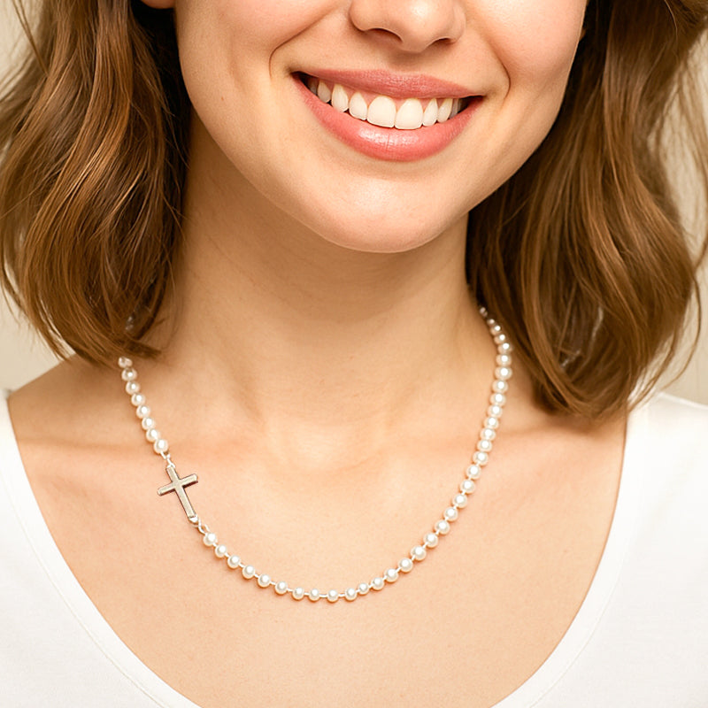 💜 LAST DAY PROMOTION - 50%OFF 💜Women’s Elegant Cross Synthetic Pearl Necklace