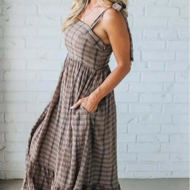 Stylish Plaid Spaghetti Strap Dress
