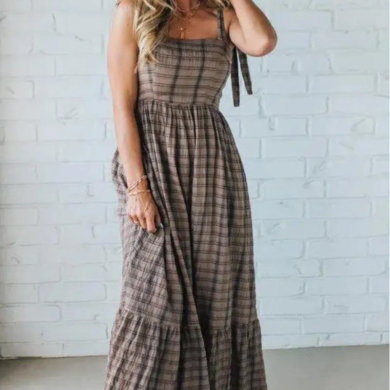 Stylish Plaid Spaghetti Strap Dress