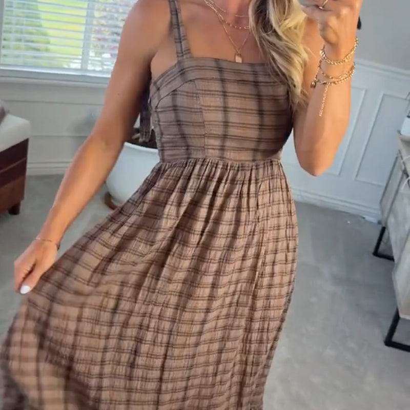 Stylish Plaid Spaghetti Strap Dress