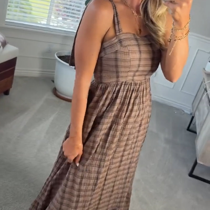Stylish Plaid Spaghetti Strap Dress