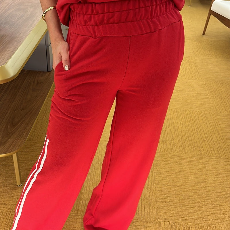 Side Stripes Top Wide Leg Pants 2-Piece Set