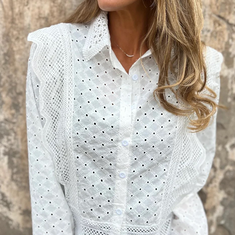 Women's Casual Lace Trim Lapel Top