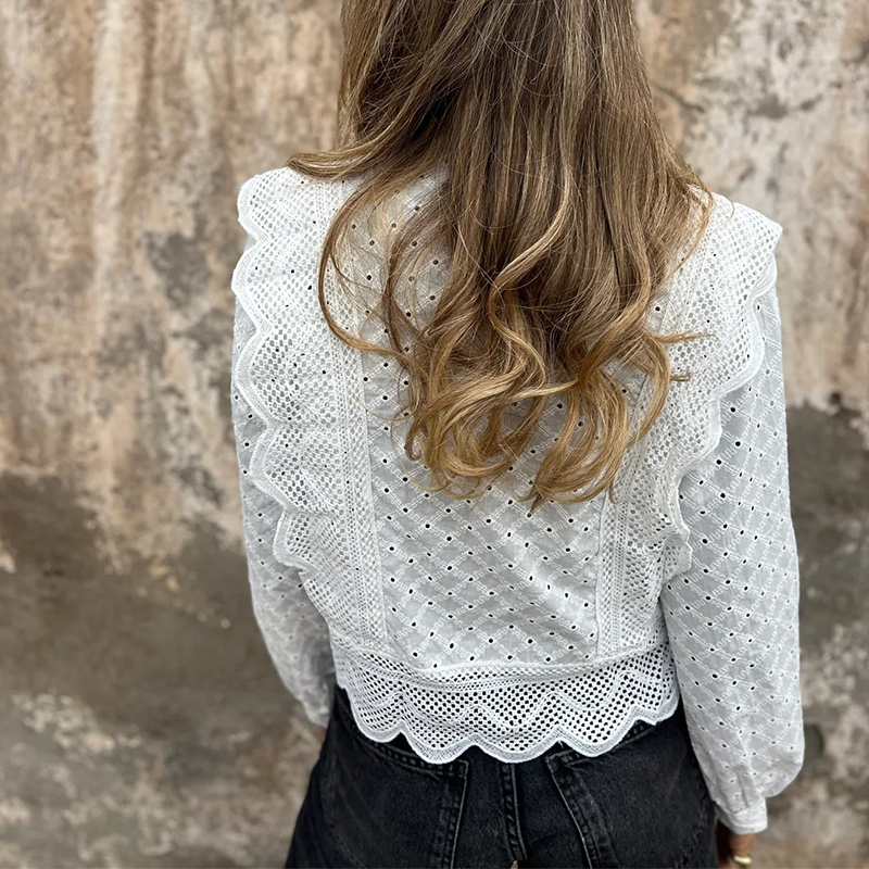 Women's Casual Lace Trim Lapel Top