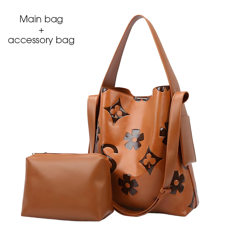 Large-Capacity Vintage Embossed Bucket Bag