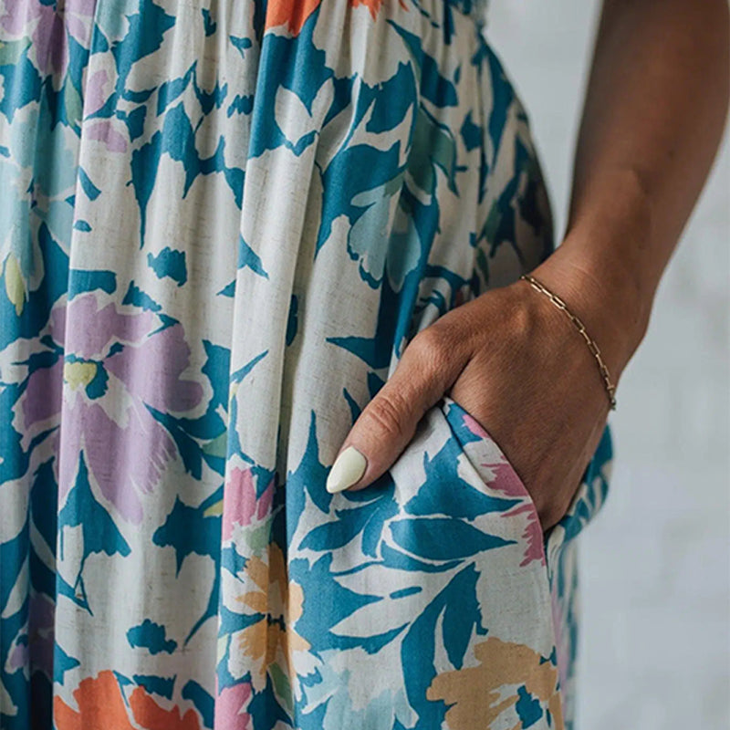 Women's Floral Print Strap Flowy Dress
