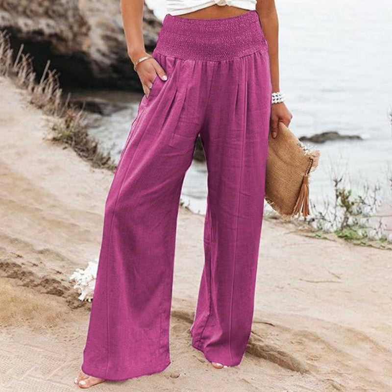 Women’s Casual Solid Elastic Wide-Leg Pants