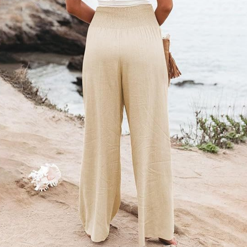Women’s Casual Solid Elastic Wide-Leg Pants
