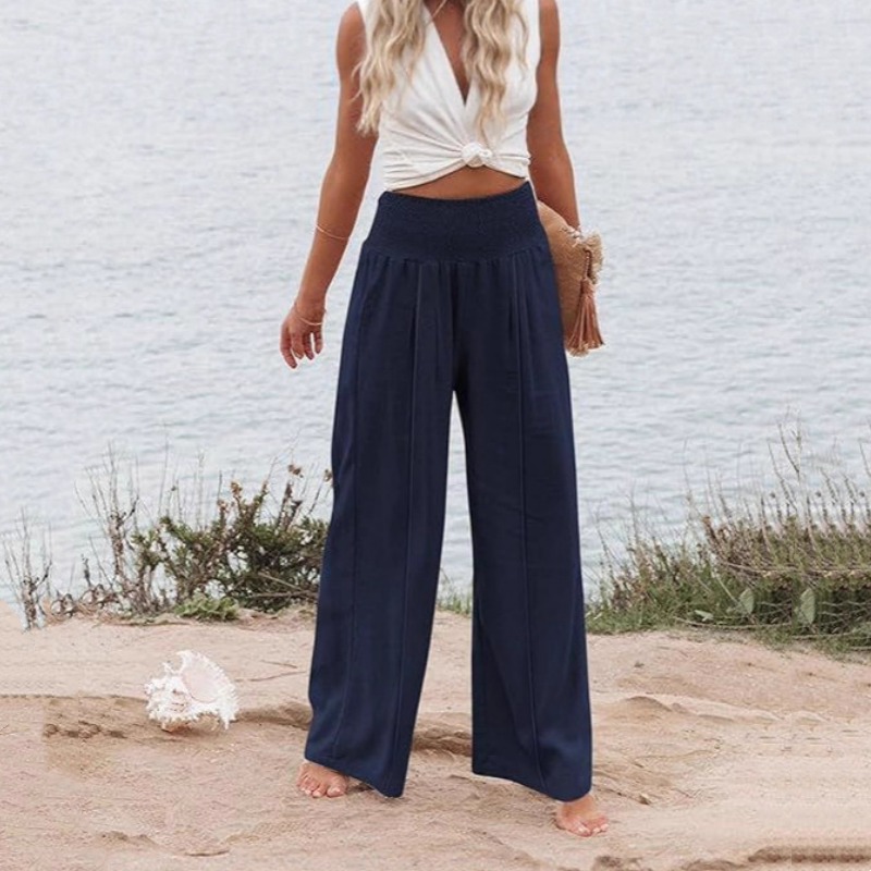 Women’s Casual Solid Elastic Wide-Leg Pants
