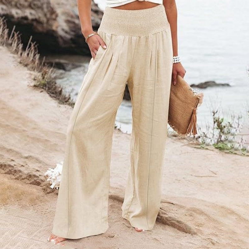 Women’s Casual Solid Elastic Wide-Leg Pants