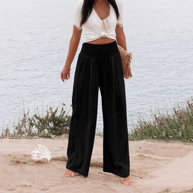 Women’s Casual Solid Elastic Wide-Leg Pants